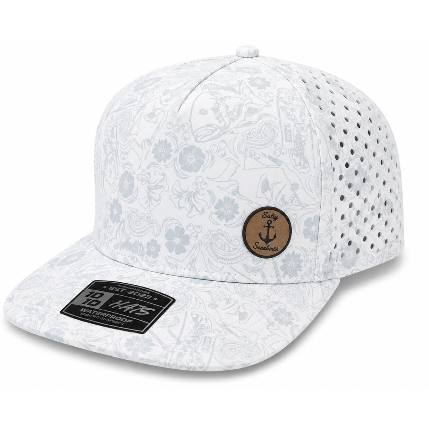 Saltwater Sketch Waterproof Snapback Hat – Salty Seashirts Leather Patch