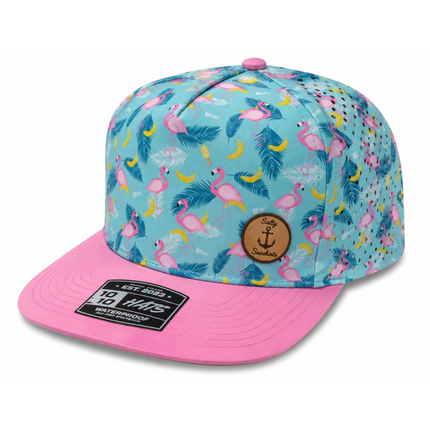 Flamingo Drift Waterproof Snapback Hat – Salty Seashirts Leather Patch