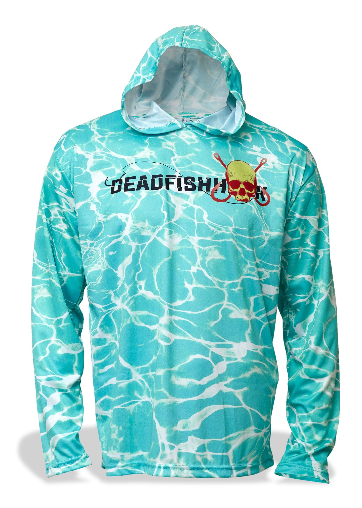 Dead Fish Hook electric blue water print long sleeve hoodie front view