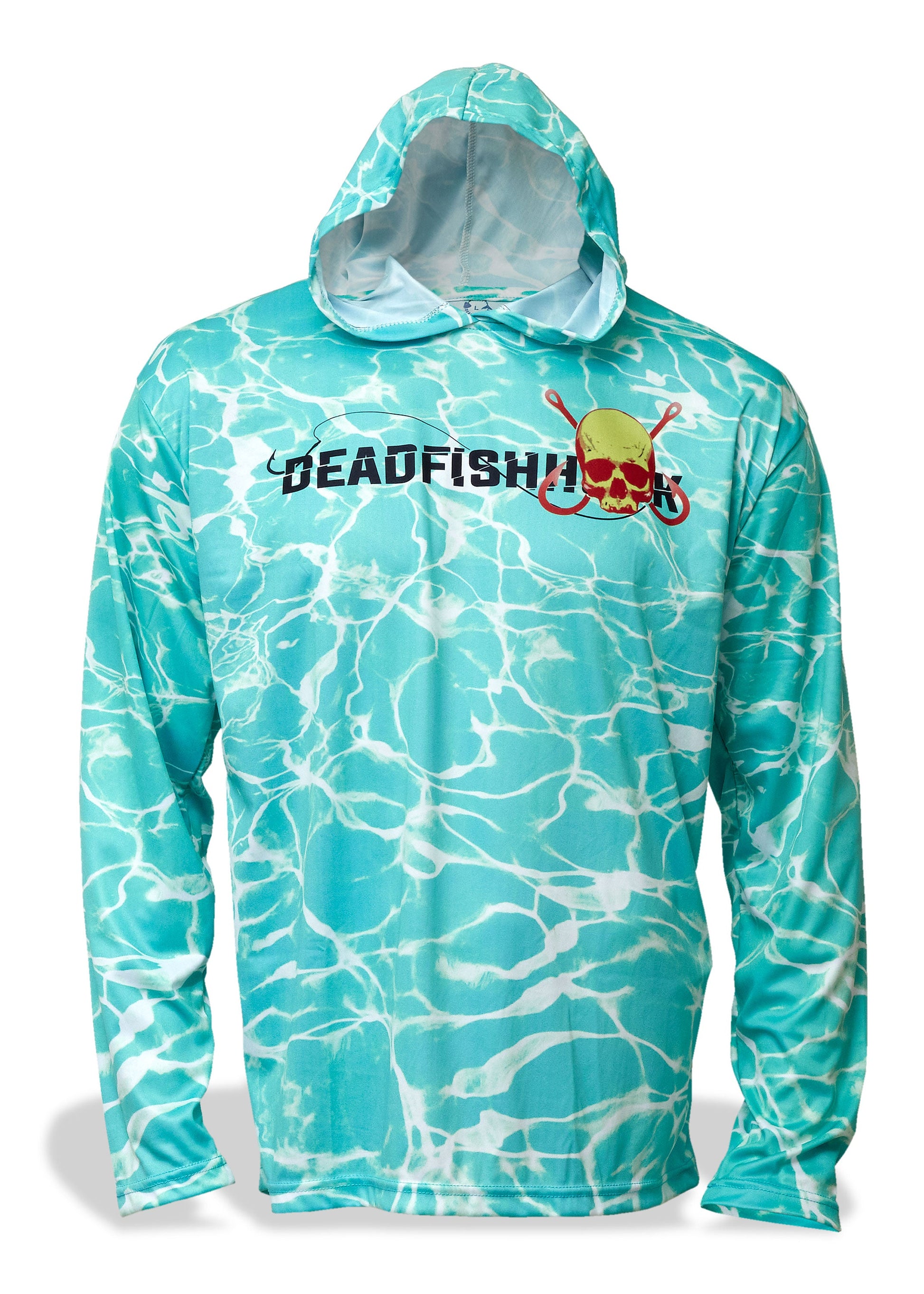 Dead Fish Hook electric blue water print long sleeve hoodie front view