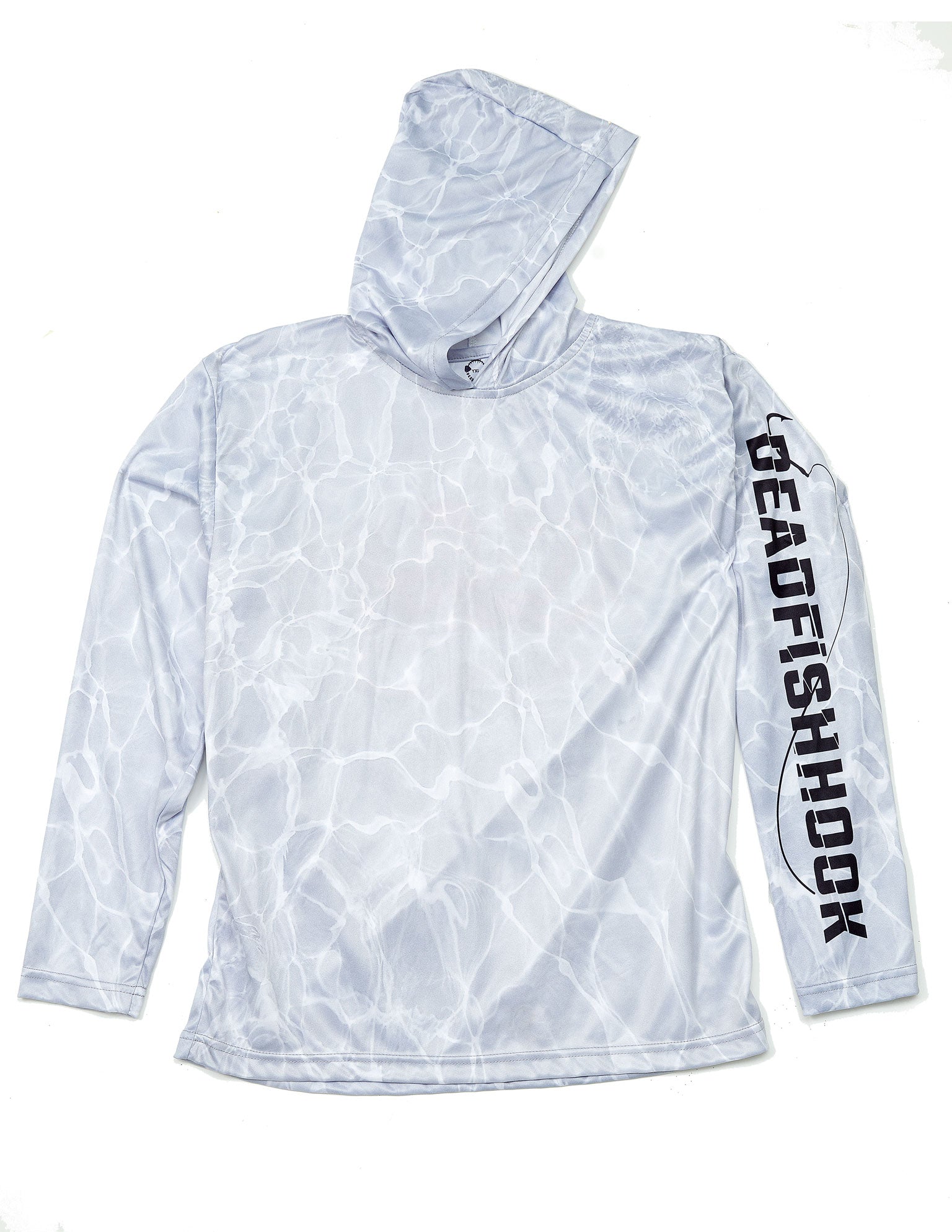 water marked white hoodie long sleeve performance shirt front view 