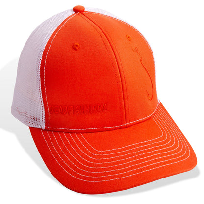 Dead Fish Hook Youth Orange Truckers Hat with white details front view 