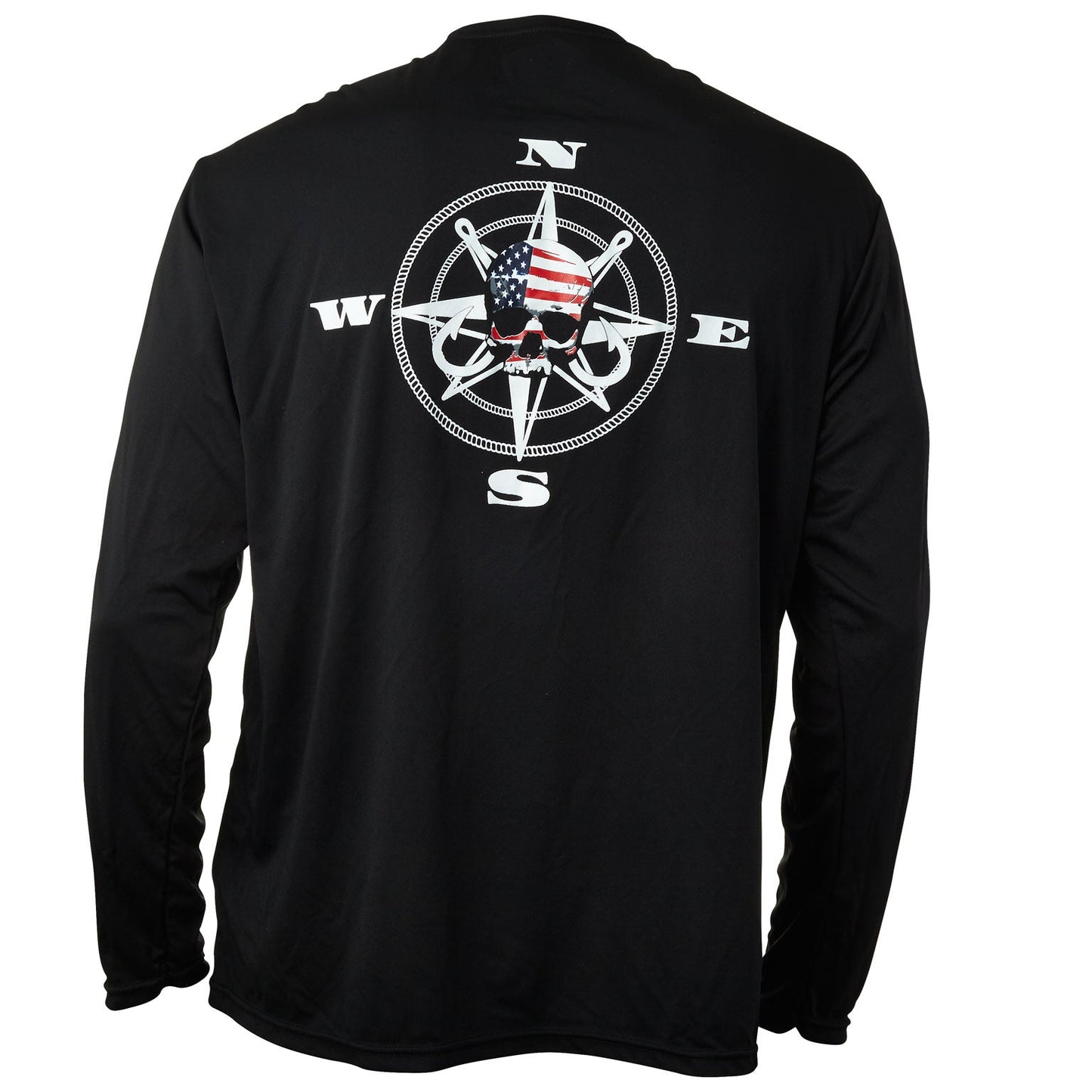 Dead Fish Hook black patriotic skull compass long sleeve performance fishing shirt back