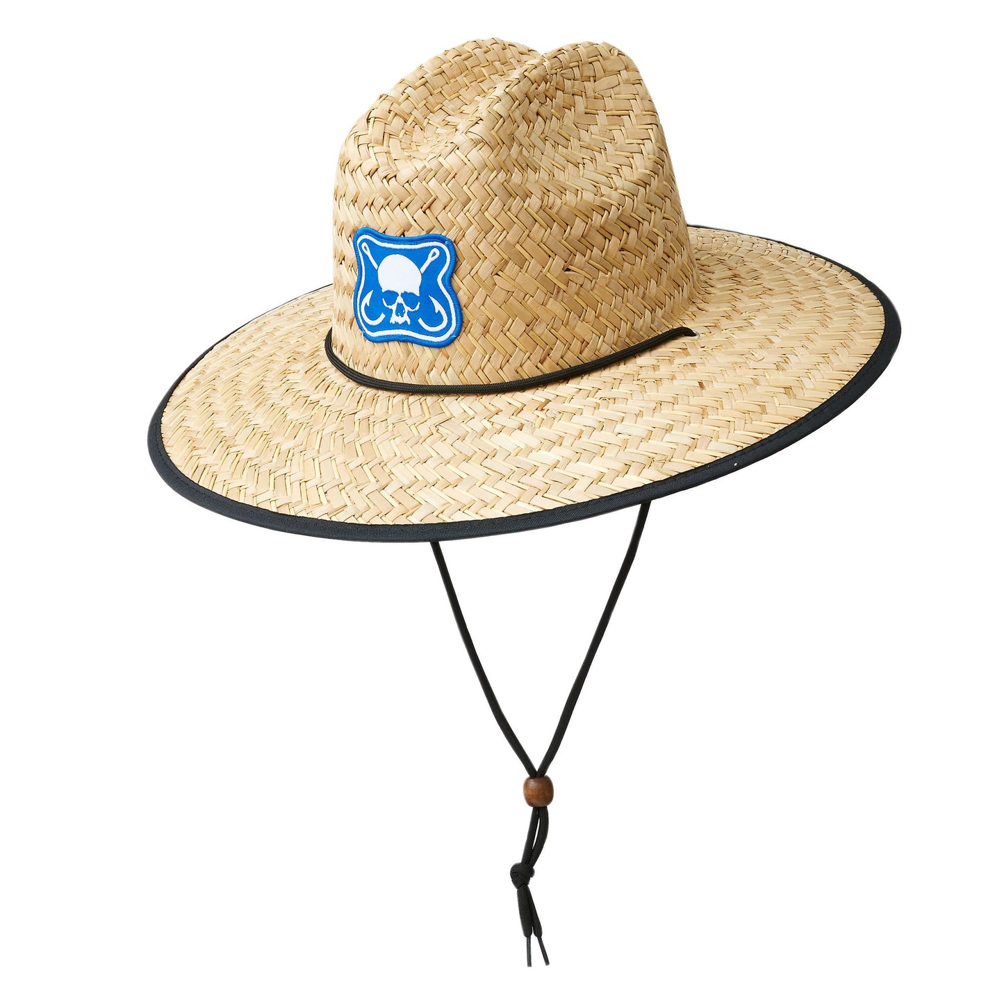 Dead Fish Hook blue patch logo straw hat front view