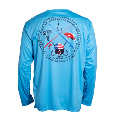 Dead Fish Hook blue performance long sleeve fishing shirt 2019 print back view