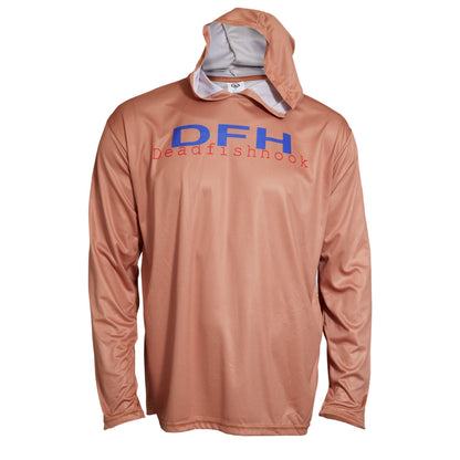 Dead Fish Hook copper long sleeve performance fishing hoodie monogram logo front view