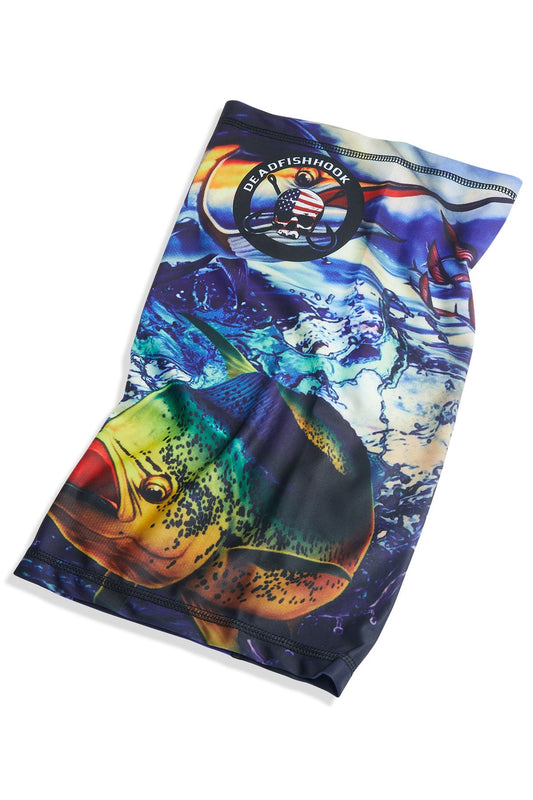 Dead Fish Hook color fun fish print Neck Gaitor flat image 