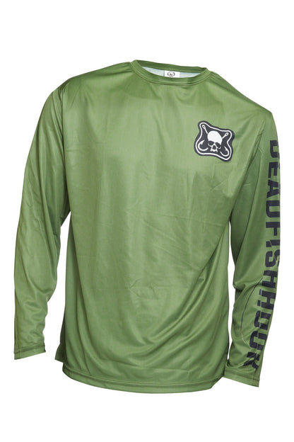 Dead Fish Hook green Patch Logo Long Sleeve performance fishing shirt front