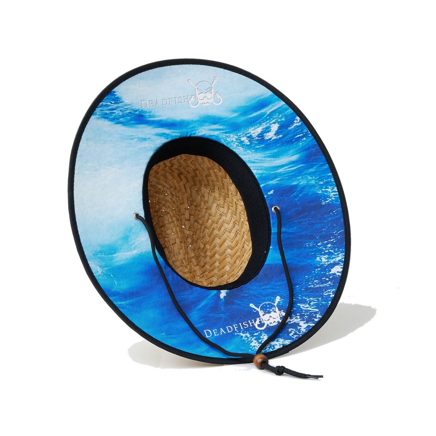 Dead Fish Hook blue straw hat bottom ocean print view 