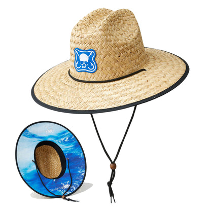 Dead Fish Hook blue patch logo straw hat top and bottom views 