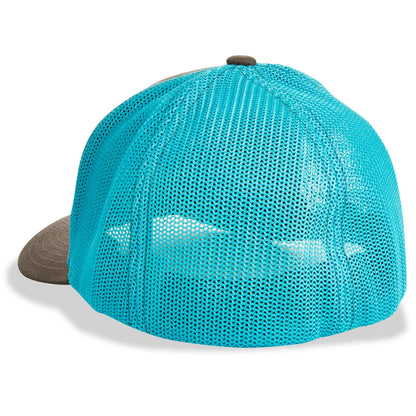 Dead Fish Hook teal grey brand patch trucker hat back