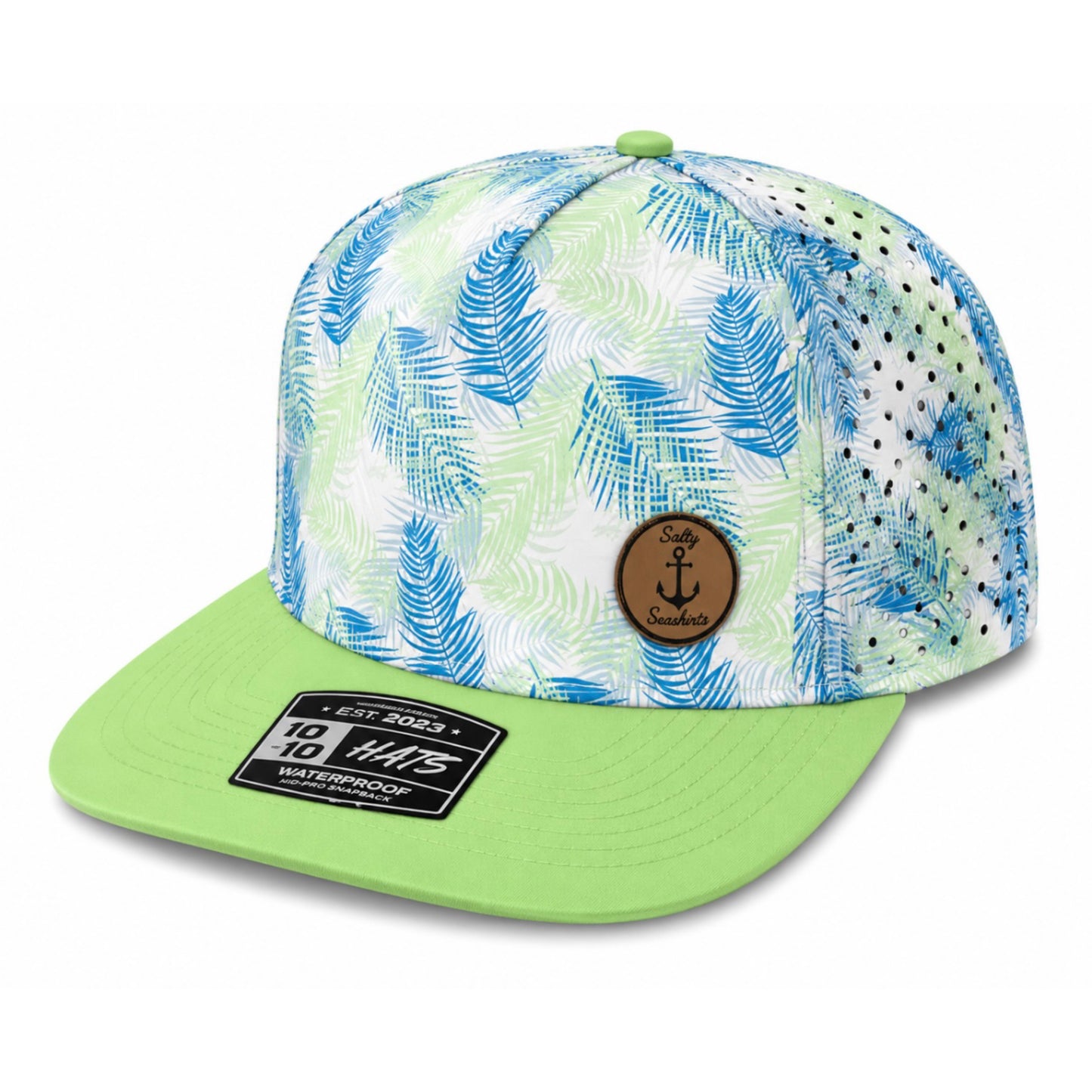 Palm Break Waterproof Snapback Hat – Salty Seashirts Leather Patch
